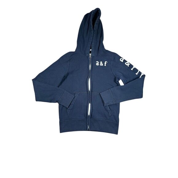 Abercrombie & Fitch Navy Blue Full Zip Hoodie Sweatshirt Classic Logo Casual - Picture 2 of 6